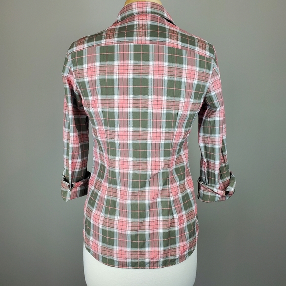 Eddie Bauer Olive/Pink Plaid Button Down - Picture 4 of 8